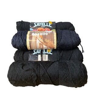 Sayelle Yarn Lot 6 Skeins 4-Ply Worsted 100% Orlon Acrylic Black Good Vintage